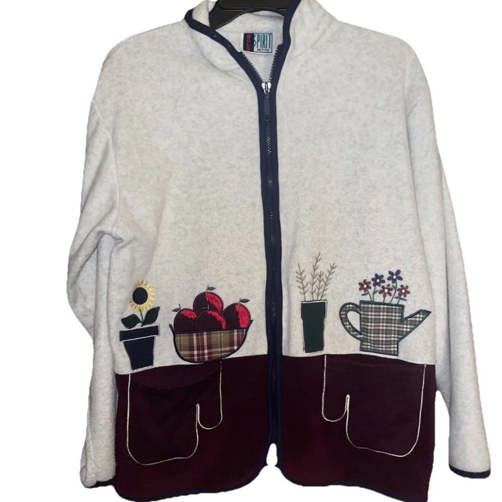 Vintage Bold Spirit Ladies Zip Up Jacket With Embroidery Apples Flowers Sz Small